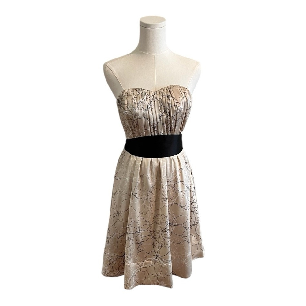 The Limited Strapless Cream Dress with Black Floral Design